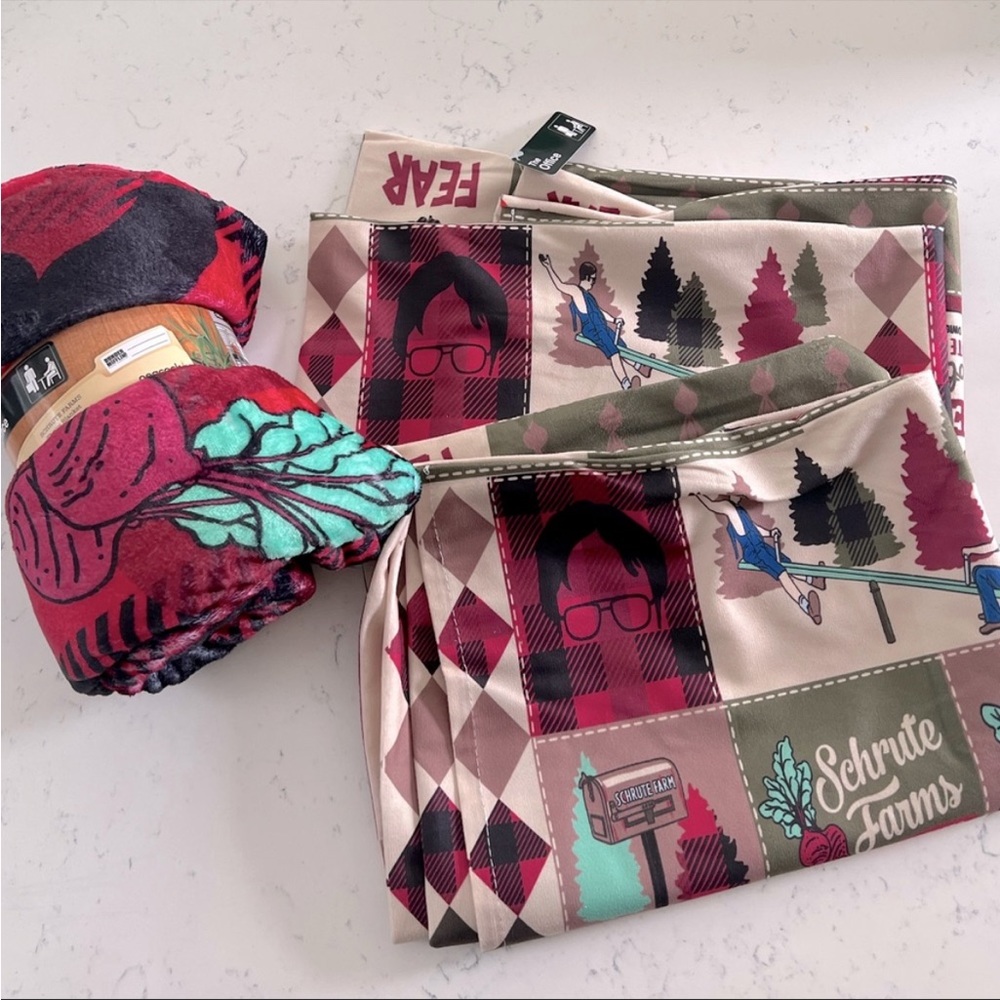 The Office Schrute Farms Throw Blanket & Pillowcases